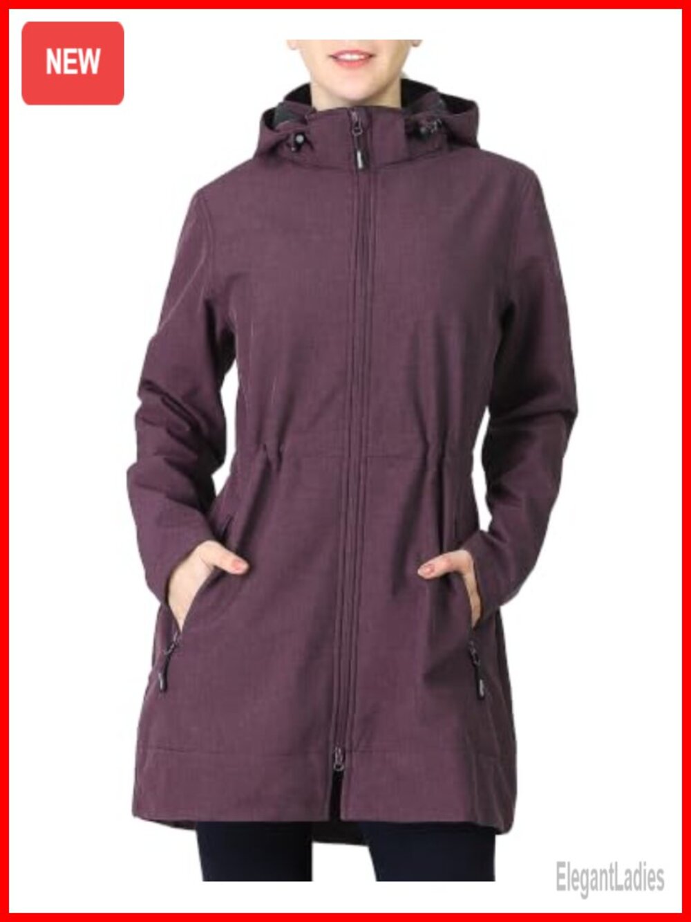 Women's Softshell Jacket Waterproof Fleece Lined Removable Hood Raincoat